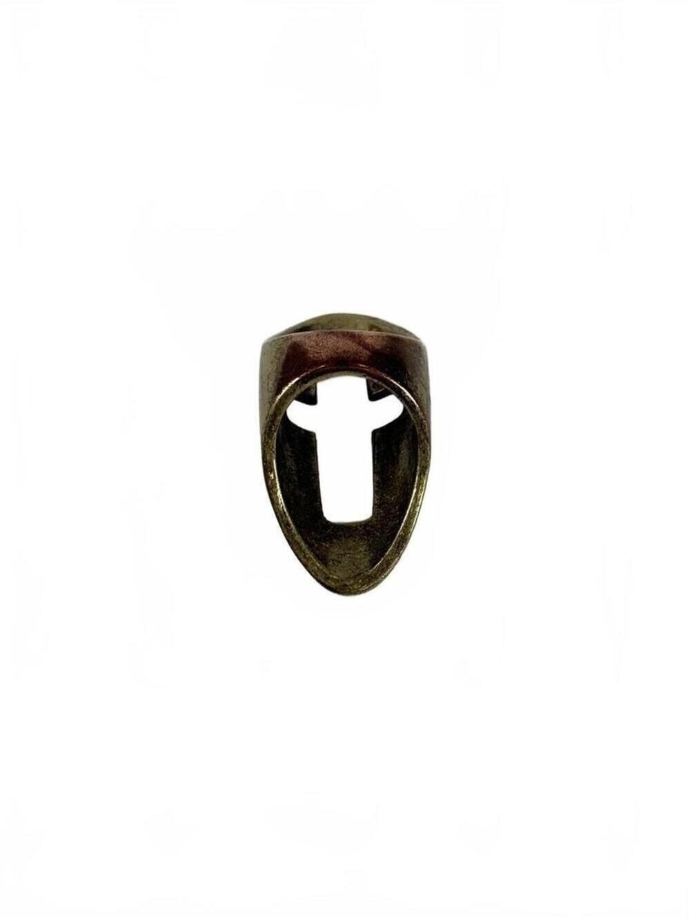 Vintage Brutalist Brass Shield Ring Cutout Cross Modernist Studio Artisan Size 6 - Picture 6 of 8